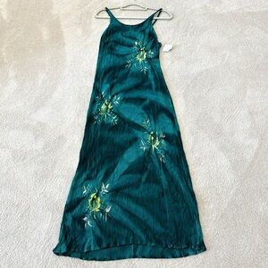 Pineapple Moon Teal Crinkle Floral Tropical Sleeveless Maxi Dress One Size NWT